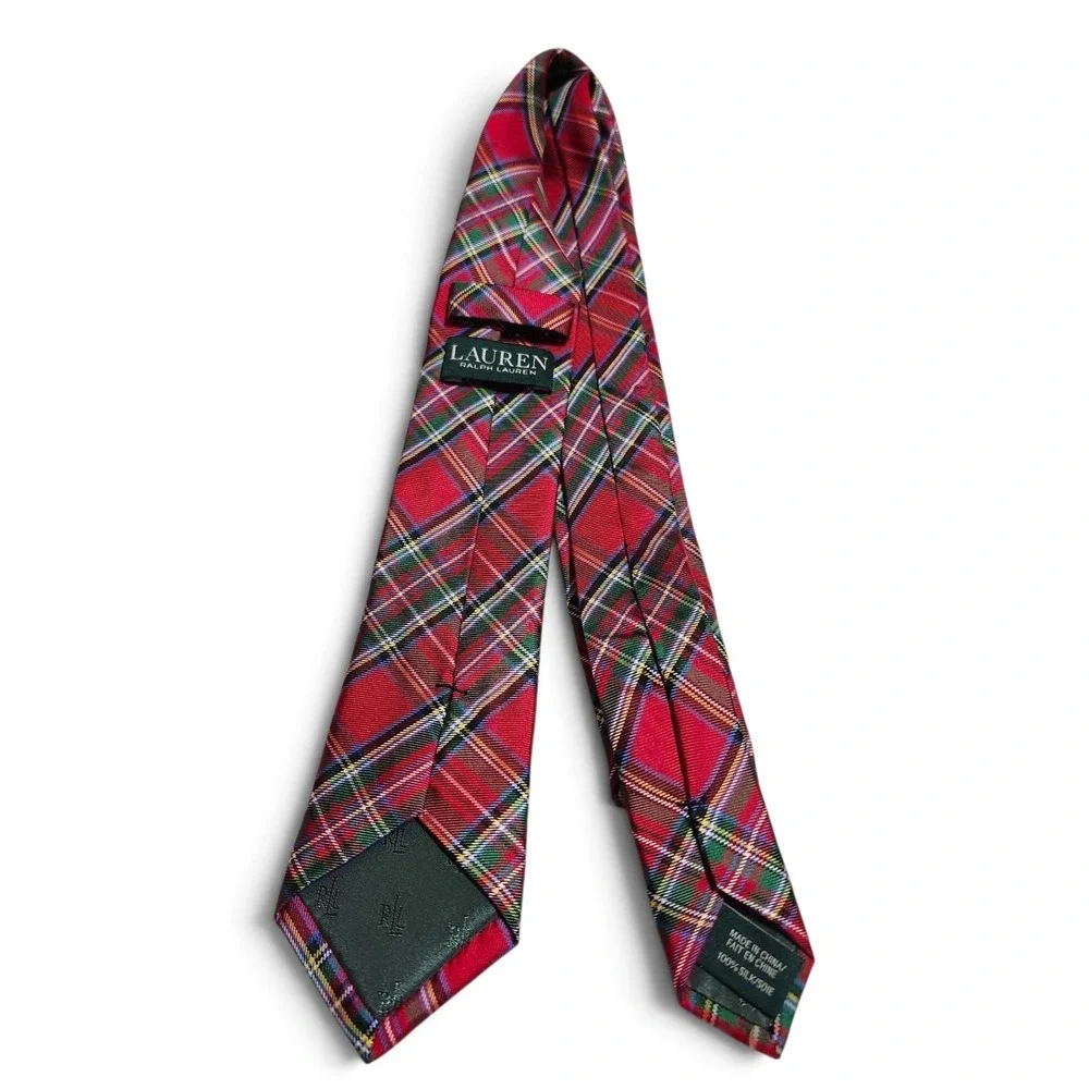 Lauren Ralph Lauren Silk Necktie Red Tartan Plaid Holiday Preppy Classic